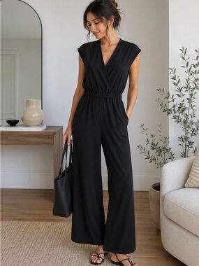 Uniqlo Black Wide-Leg Wrap Jumpsuit